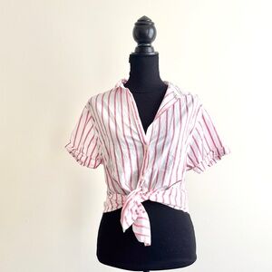 Striped White and Red Women's Top gap beach shirt cotton casual
